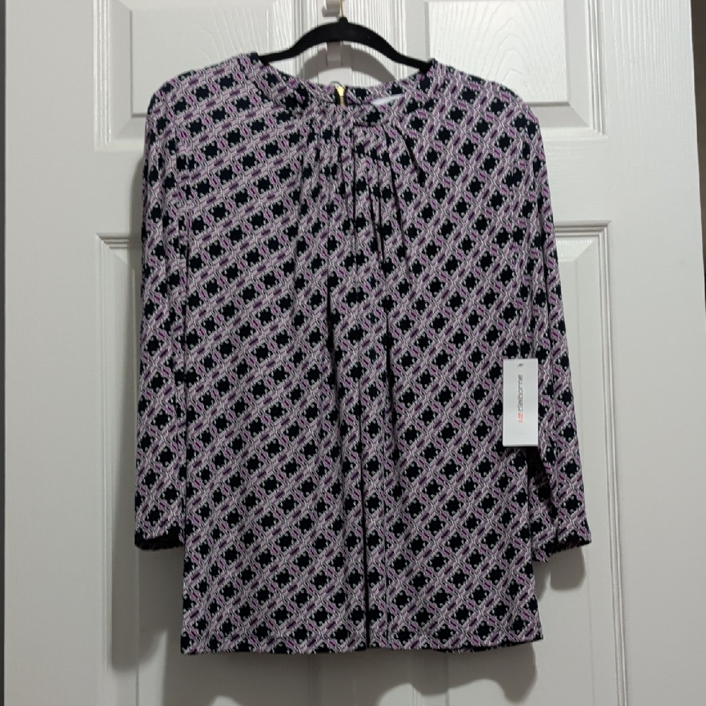 Liz Claiborne Black and Pink Geometric Blouse
